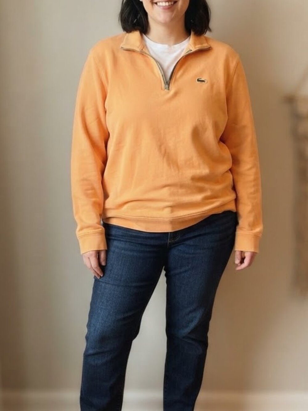 EUC Lacoste Orange Logo 1/4 Zip Up Cotton Size 4/Medium